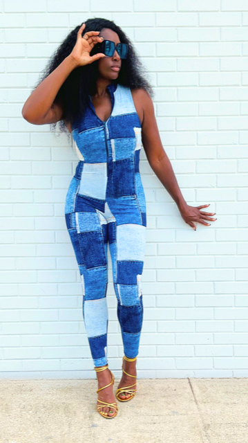Patchwork Denim Print Jumpsuit