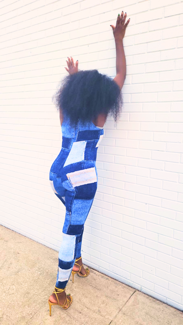 Patchwork Denim Print Jumpsuit