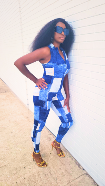 Patchwork Denim Print Jumpsuit